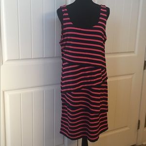 LOFT Pink and Navy Striped Sleeveless Dress size L